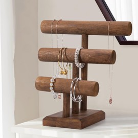 IRIIJANE 3-Tier Bracelet Holder Stand Display Wooden T-Bar Bracelets Holder Organizer for Displays, Storage Stand Tower for Bangle