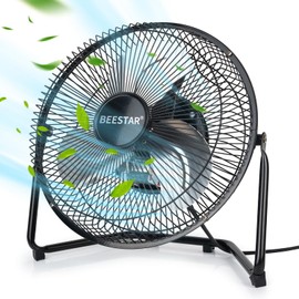 BEESTAR Floor Fan,3-Speed Portable Metal Fan, Fan Quiet for Home,Floor Fan with Adjustable Tilt for Home Office Bedroom,Black (9 INCH)