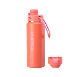 Insulated Water Bottles, Stainless Steel Flask with Lanyard & Wide Mouth Spout Lid, Leak Proof Double Wall Vacuum Drink Bottle, Keep Drinks Hot & Cold for Hiking Camping (Trendy red, 24oz / 710ml)