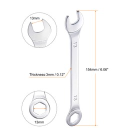 sourcing map Thin Ring Spanner with Offset 6-Point End and Angled Open 13 mm