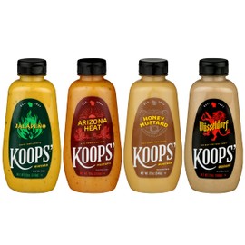 Koops' Discover Flavors Mustard Variety Pack – Jalapeno, Arizona Heat, Honey Mustard, & Dusseldorf – Gluten-Free, Kosher, Made in USA, From Quality Mustard Seeds – 12 Oz, Pack of 4