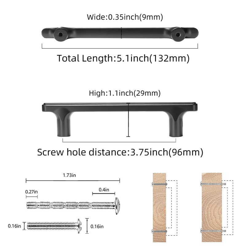 COTYKILEY 10 Pack 3.75 Inch(96mm) Matte Black Cabinet Handles Black