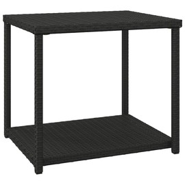 TREATLIFE HOME Rattan Side Table with 2 Layers, Indoor or Outdoor Use, Black, 21.7" x 17.7" x 19.3"