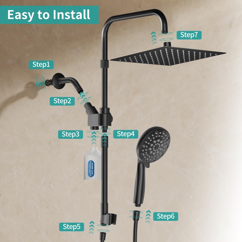 MIAOHUI High Pressure Rain Shower Head with 7 Settings Handheld