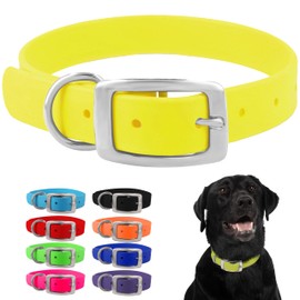 Regal Dog Products Medium Yellow Waterproof Dog Collar with Heavy Duty Double Buckle & D Ring | Vinyl Coated, Custom Fit, Adjustable Biothane Dog Collar | Chew Resistant Waterproof Collar for Dogs