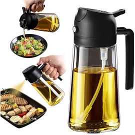 TrendPlain 16oz/470ml Glass Olive Oil Sprayer for Cooking - 2 in 1 Olive Oil Dispenser for Kitchen Gadgets, Air Fryer, Salad, and BBQ - Black