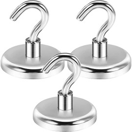 Wukong Pack of 3 Magnetic Hooks, Extra Strong, 72.5 kg (160 lbs) Magnetic Hooks, Neodymium Magnetic Hooks, 42 mm Super Strong Magnets with Hook, Magnetic Hook (Silver, 42 mm)
