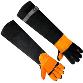 SLARMOR Animal Handling Gloves/Welding Gloves Bite Proof Double Leather Reinforced Padding Dog,Cat,Bird Handling Gloves