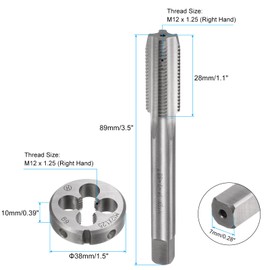 sourcing map 3pcs Tap and Die Set, Metric M12 x 1.25 Thread Taps & Round Die, Tapping Threading Tool Tap & Die Kit for Nut Screw Bolt Thread Repair