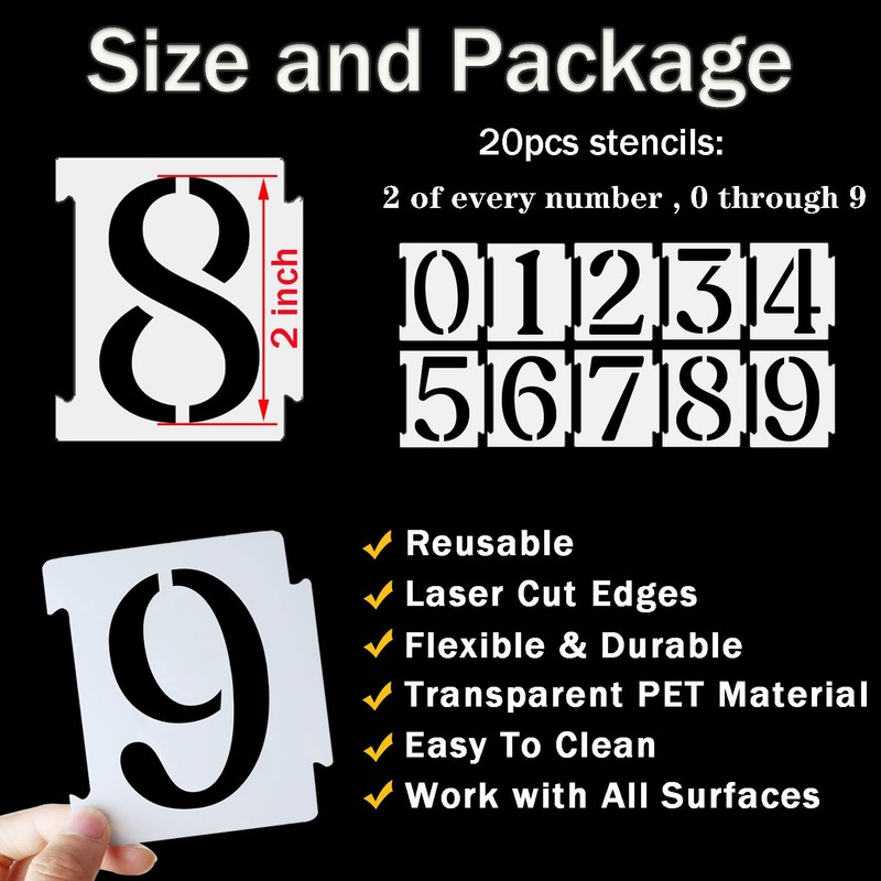 YEAJON 2 Inch Curb Stencil Kit 0-9 Address Number Stencil,