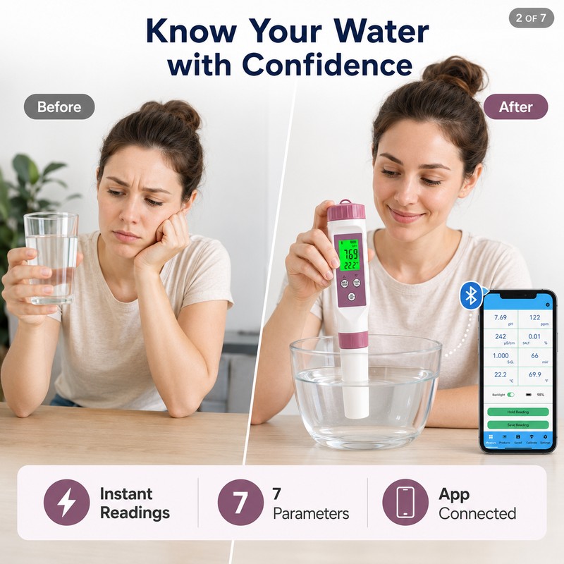 7-in-1 Bluetooth Water Tester for Aquariums & Hydroponics – pH,