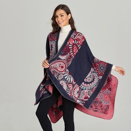 Lncropo Women's Shawls Wraps Winter Open Front Poncho Cape Oversized Cardigan Sweater,Series B20-black