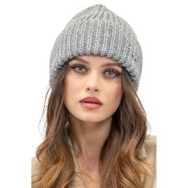 VIVISENCE Women's Winter Hat, Classic Beanie, Knitted Hat Style, Perfect Fit, Knitted Cuffs, Folded Hem, Warm Ribbed Yarn, Ideal for Cold Winter Days, Winter, Autumn, Model 7088, lightgrey