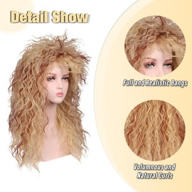 FantaLook Women Long Curly 80s Blonde with Reddish Brown Cosplay Wig