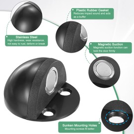 M METERXITY 2-Pack Floor Mounted Door Stops, Stainless Steel Half Dome Magnetic Gate Stopper with Plastic Rubber Bumper for Living Room/Bedroom/Bathroom, Wall Protector [Silver Tone]