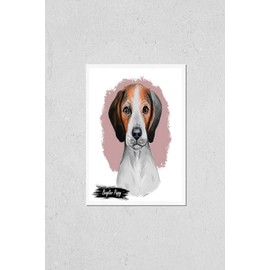 Beaglier dog designer breed, offspring Beagle and Cavalier King Charles Spaniel isolated digital art illustration. Hand drawn dog muzzle portrait, puppy cute pet. Dog breeds originating United States