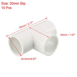 sourcing map 20mm Slip Tee PVC Pipe Fitting T-Shaped Coupling Connector 10 Pcs