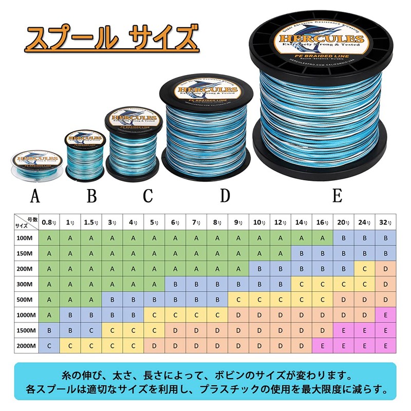 HERCULES PE Line Fishing Line, 8 Strands, 15 Colors, Strong