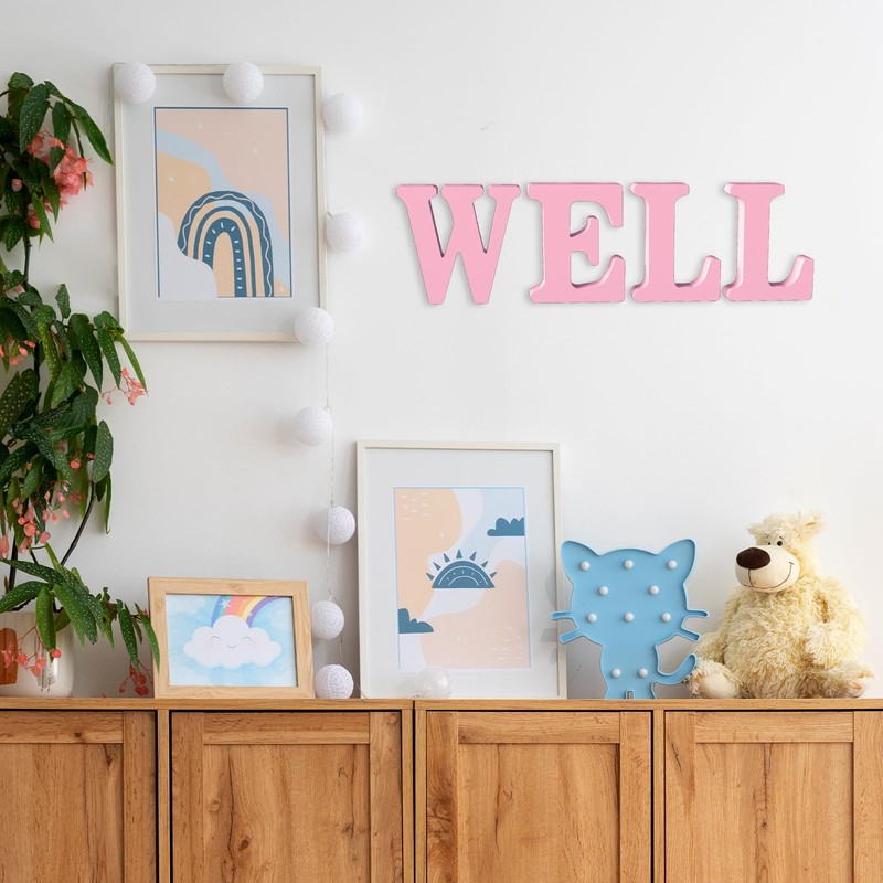 Aruatu 6 Inch Pink Wood Letters for Wall Decor -