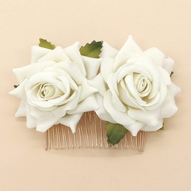 Rose Flower Hair Side Combs Accessories for Women Girls Rose Flowers Clips for Thick Fine Hair Flower Hair Pin for Women White Roses Artificial Flowers Hair Barrettes Clip