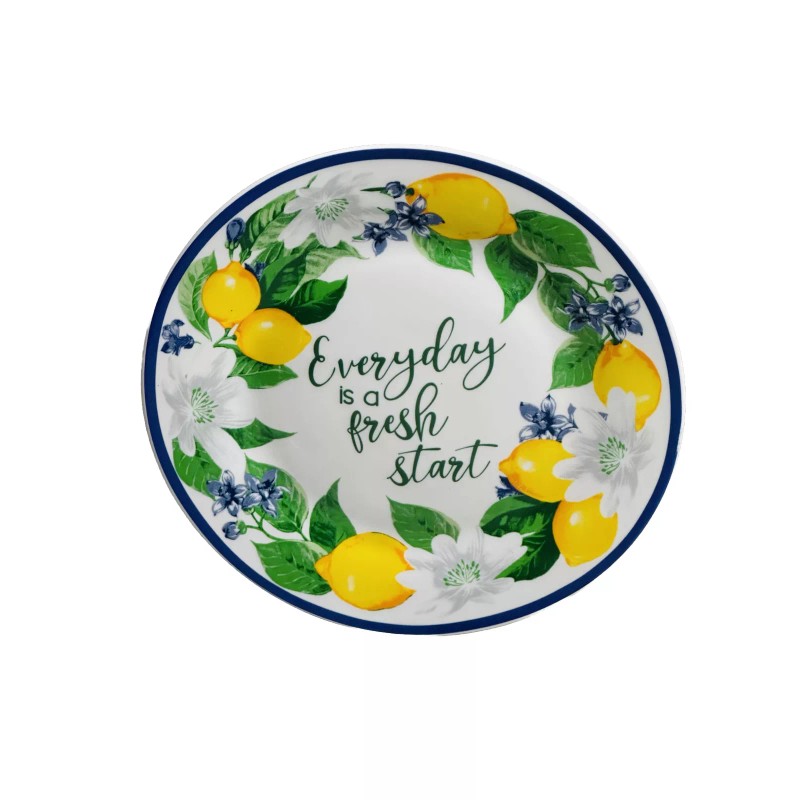 Royal Norfolk Lemon Floral Dinner Plate W/ Blue Rims, 8-in.