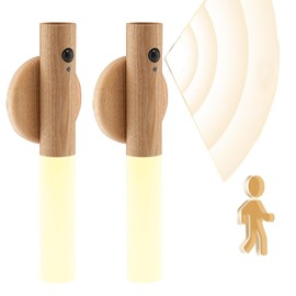 LANDGOO Nursery Night Light, Set of 2 LED Body Motion Sensor Warm Nursing Lamp, 360° Portable USB Rechargeable Lamps, for Bedroom Livingroom, Ash Wood 2Pcs