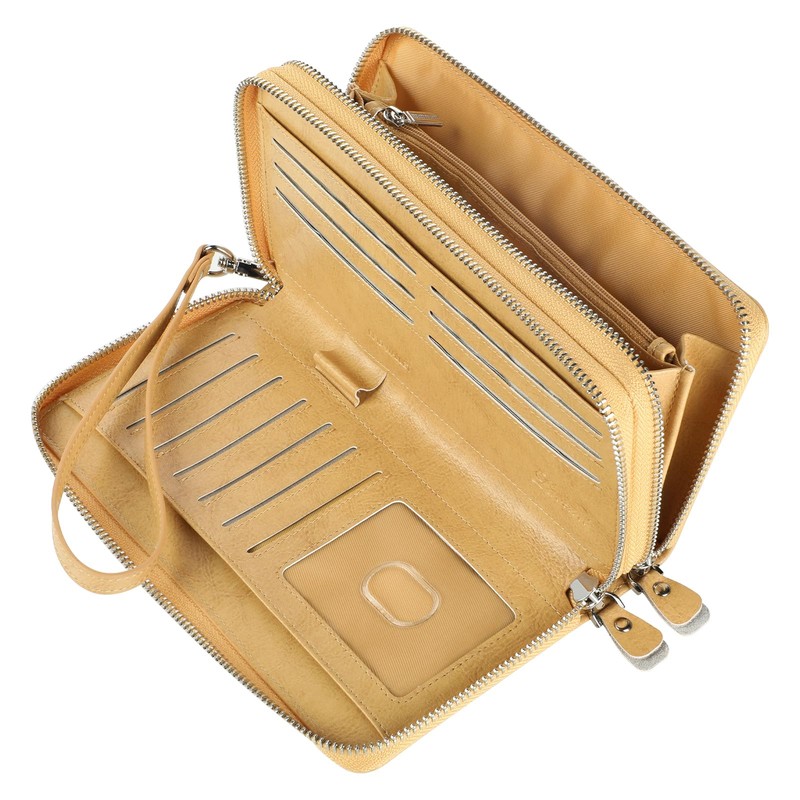 Lavemi Women's 100% Leather Double Zip Large Capacity RFID Blocking
