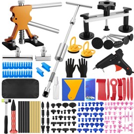 oranqran 161Pcs Car Dent Puller Kit, Body Repair Tools Paintless Dent Removal Tool with Adjustable Dent Lifter & Bridge Puller, Hail Damage Repair Kit for Car Refrigerator Door Ding - Gold