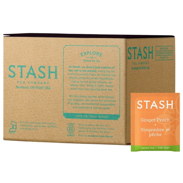 Stash Tea Ginger Peach Green Tea & Matcha Blend, Box of 100 Tea Bags (Packaging May Vary)