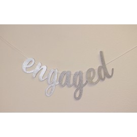 All About Details Engaged Cursive Banner, Engagement, Bridal Shower, Party Banner, Party Decor, Photo Backdrop, 1set (Silver)