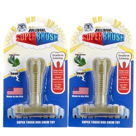 Bullibone SuperBrush: Dog Teeth Cleaning Brushing Toothbrush Stick - Long Lasting Nylon Super Greens Chew Toy for Oral Care and Dental Health