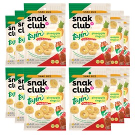 Snak Club Pineapple Rings, Tajin Chili & Lime Seasoned, Sweet and Spicy Gummy Candy, Mild in Heat Bold in Flavor, Low-Fat, Vegan, Gluten-Free Snack, Snack Size, 2.25 Ounce, 12 Count