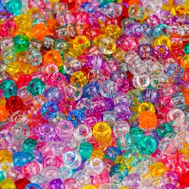 Paodey 1000+pcs Glitter Beads Pony Beads Bulk, Acrylic Beads 9mm Large Plastic Beads for Bracelets Hair Braids Crafts DIY Projects