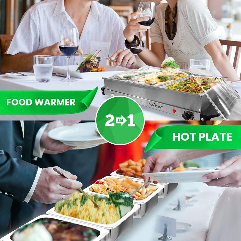 NutriChef 3 Tray Buffet Server & Hot Plate Food Warmer
