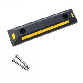 Economy Car Parking Block with Reflector and 2 Anchors, Rubber Wheel Stop Car Stopper (Black) 1 pc
