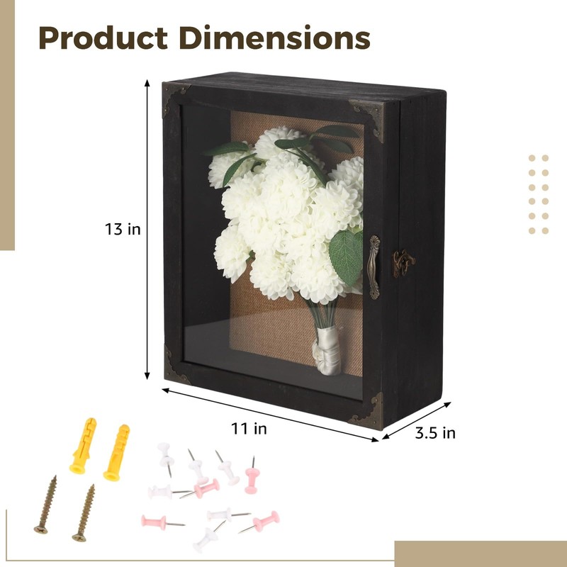 Black Deep Shadow Box Frame Display Case - 13 x