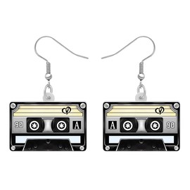 DUOWEI Acryl lustige 80er 90er Jahre Vintage Kassette Ohrringe baumeln für Damen Mädchen Geburtstag Party niedlich Retro Nostalgie Ohrringe Schmuck Geschenke für Mama Musikliebhaber Outfit (Grau)