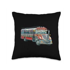 Chicken Bus Guatemala Chapin Quetzal Antigua Tikal Maya 502 Throw Pillow