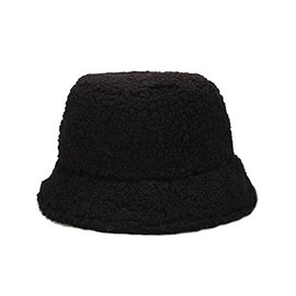 xperry Women Girls Winter Bucket Hat Curly Faux Fur Lambskin Fisherman Cap Warm Hat Black