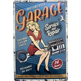 DekoNo7 Tin Sign 30 x 20 cm Motorcycles Garage Service and Repair Vintage