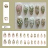 24Pcs Green Medium Length Press on Nails French Almond Shaped