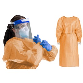 Non-woven hygiene gown, visitor gown, partly PE-coated, with jersey cuffs (10)