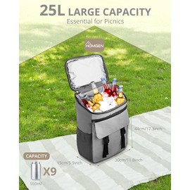 HOMGEN Insulated Cooler Backpack - 25L Waterproof Cooler Bag - Lightweight Leak-Proof Backpack - Multifunctional Lunch Bag for Adults Students to Work, Picnics, Camping, Beach, Hiking,Fishing