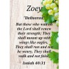 Zoey "Delivered" Keepsake Name Meaning Card with Bible Verse