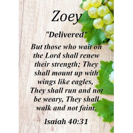 Zoey "Delivered" Keepsake Name Meaning Card with Bible Verse