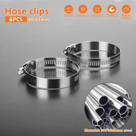 Noosverl 6 Pack Jubilee 40-60-63mm Clips,Jubilee Hose Clips 40-63mm Stainless Steel Pipe Clamps,Worm Drive Hose Clips