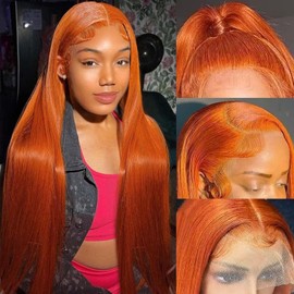Arsola Ginger Orange 13x6 Lace Front Wigs Human Hair Straight Ginger Wig HD Transparent Lace Frontal Wigs #350 Colored Human Hair Wig Pre Plucked With Baby Hair 180 Density 22 Inch