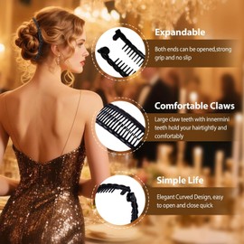 Vintage Banana Hair Clips 3 Pack, Non-Slip Hair Claw Grips, Black White Brown Neutral Hair Accessories, Strong Hold Ponytail Barrettes for Thick Long Hair Women Girls