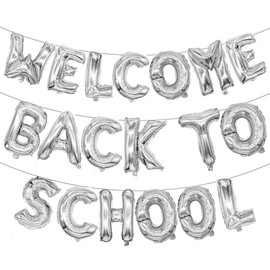 SWYOUN 16" Welcome Back To School Aluminum Foil Mylar Balloons First Day of School Party Supplies Classroom Decorations(Sliver)