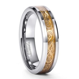 Frank S.Burton 6mm 8mm Celtic Tungsten Rings for Men Women Dragon Design Tungsten Carbide Wedding Band Comfort Fit Size 4-13, Tungsten Carbide, No Gemstone